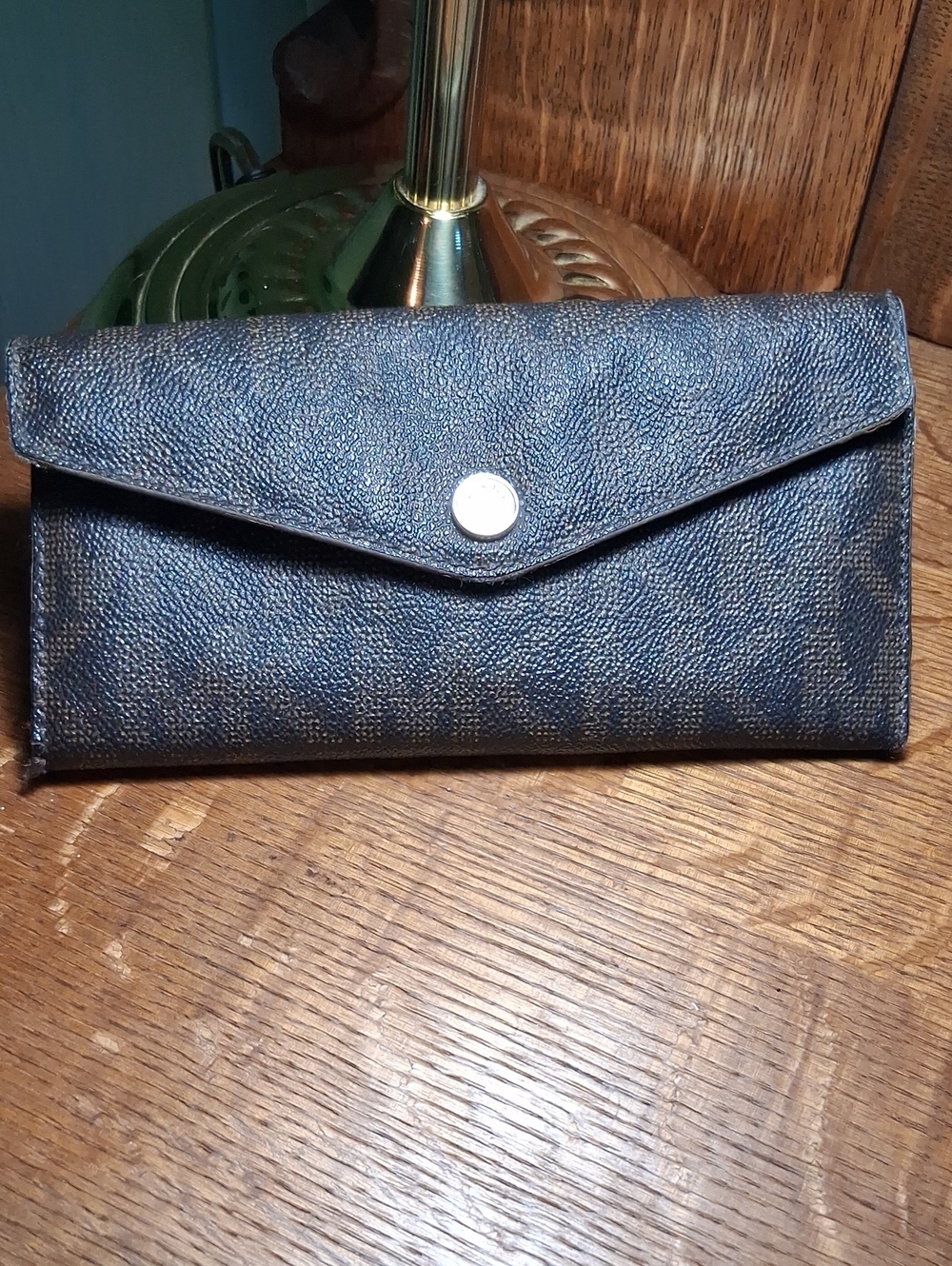MK Logo Leather Snap Wallet